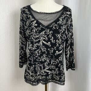 VTG Emma James Top Womens Large Black Scroll Mesh Fairy Whimsigoth Gothic Y2K